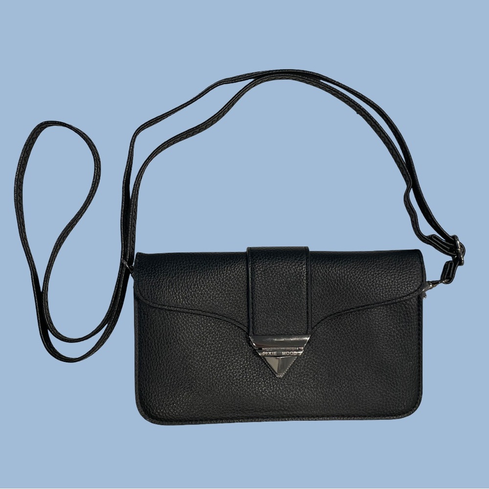 Pixie Mood “Jacqueline” Black Vegan Leather Crossbody Clutch
